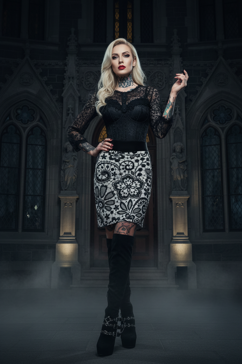Lace Pattern Skirt Gothic Dramatic