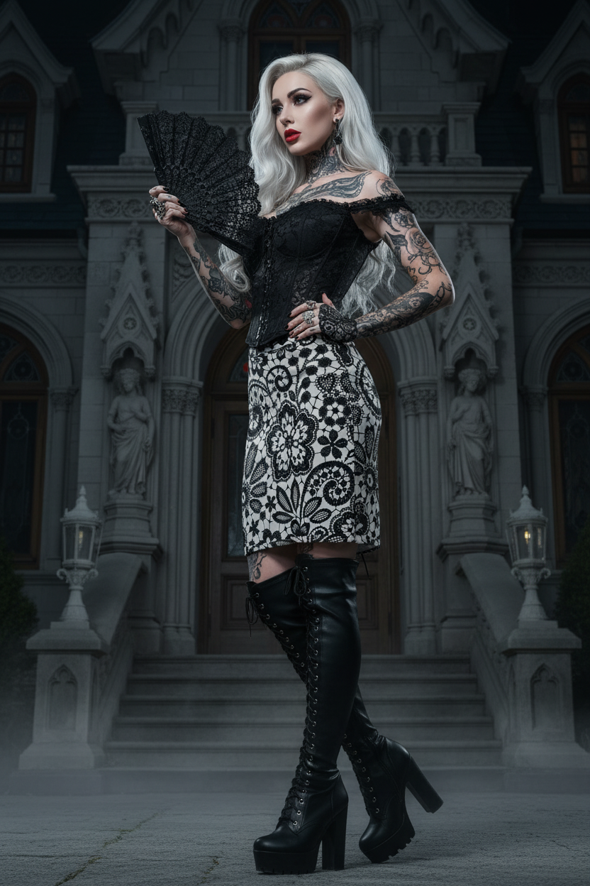Lace Pattern Skirt Gothic Three-Quarter