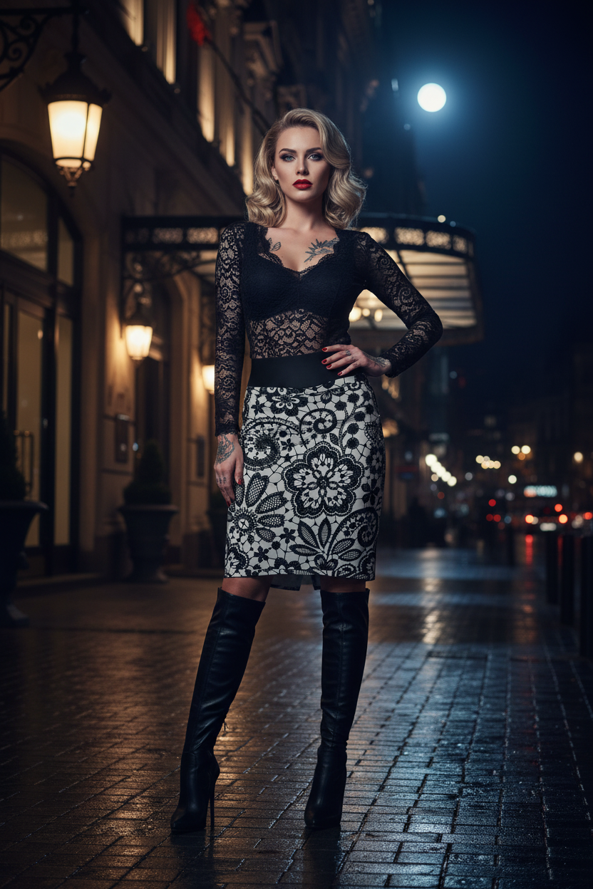 Lace Pattern Skirt Realistic Dramatic