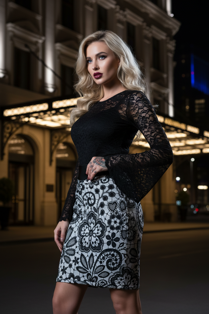 Lace Pattern Skirt Realistic Three-Quarter