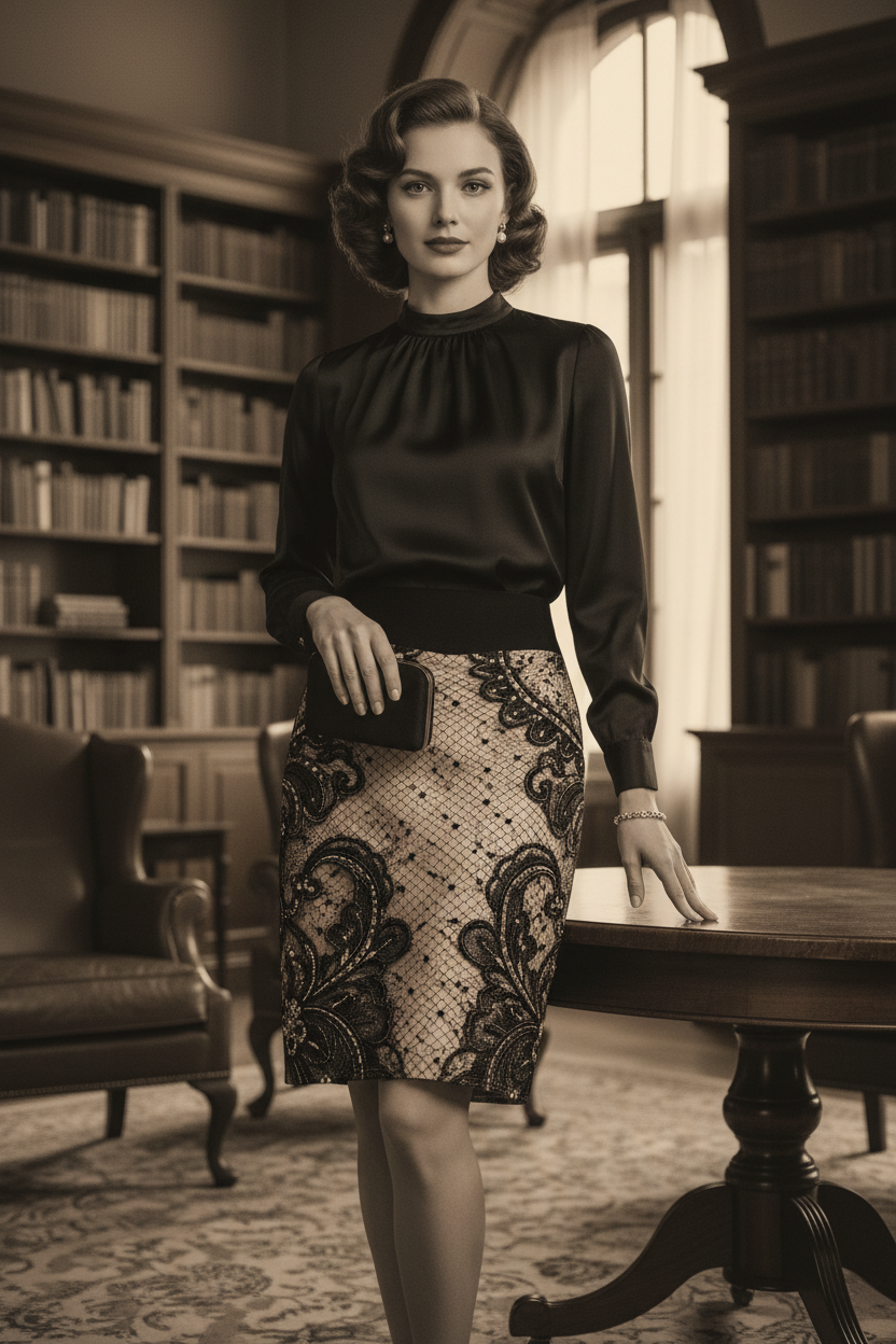 Lace Vintage Pencil Skirt Realistic Model