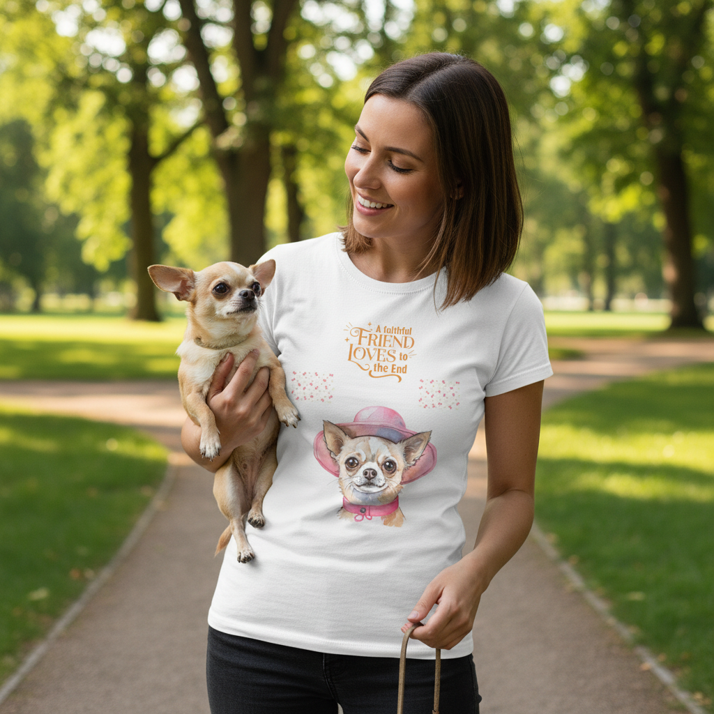 Lady with chihuahua in the park