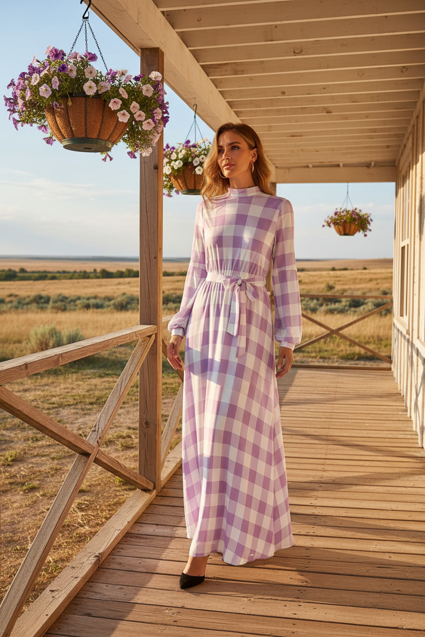 Lavender Gingham Maxi — Ranch Porch