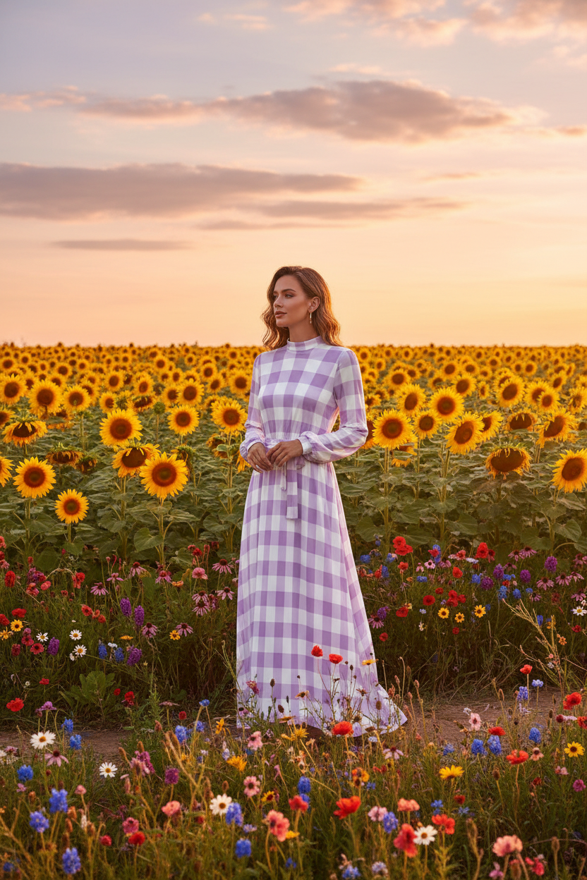 Lavender Gingham Maxi — Sunflower Field