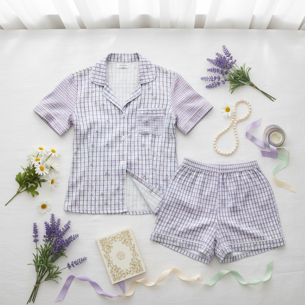Lavender PJ Set Catalog — Flat Lay