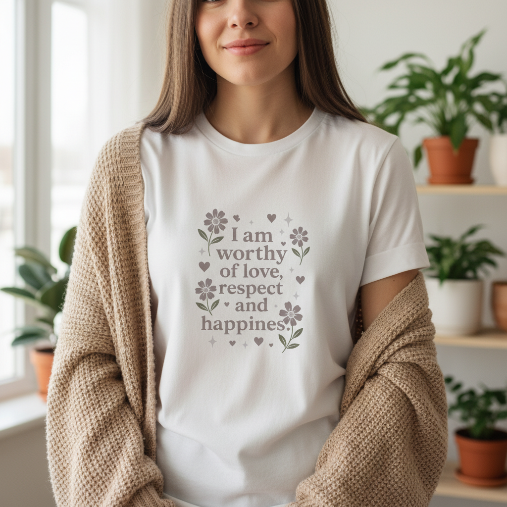 Layered under cardigan in bright airy space