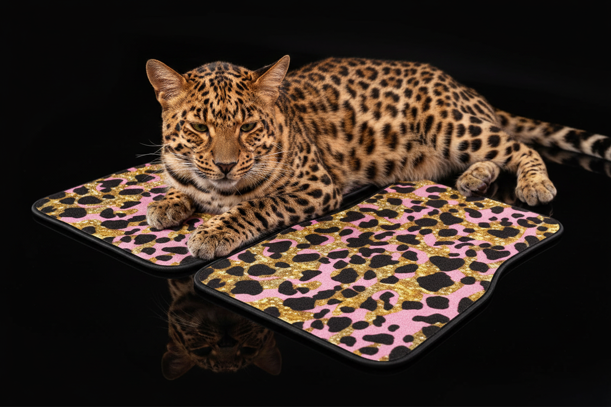 Leopard Cat Lounging on Mats