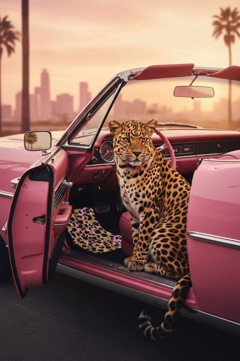 Leopard Cat Pink Convertible