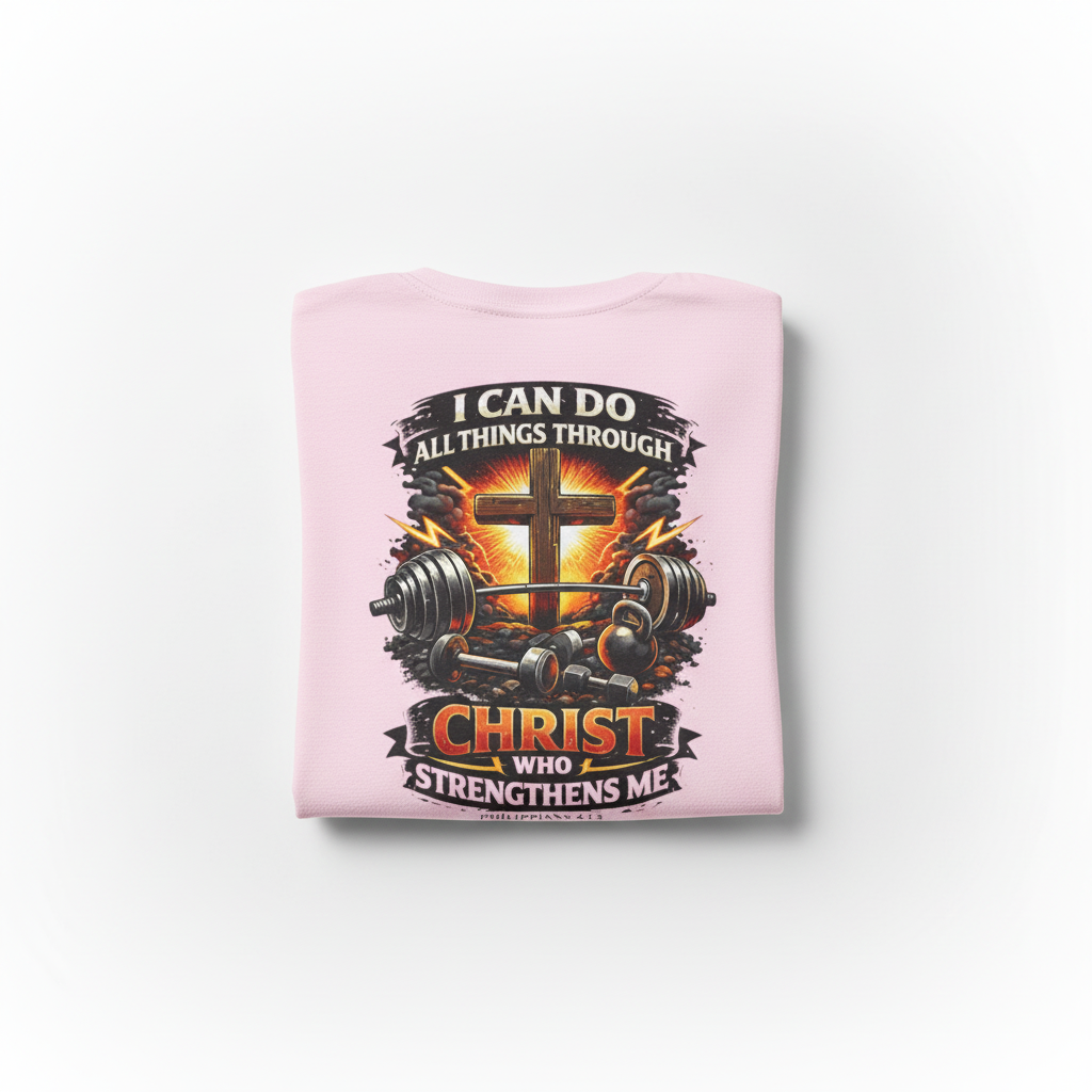 Light pink Christian gym tee folded