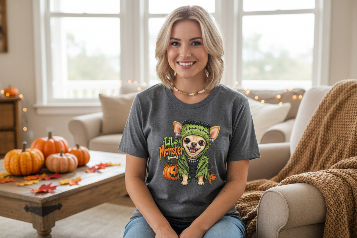Lil Monster Chihuahua – Gray Tee Family Lifestyle Mockup