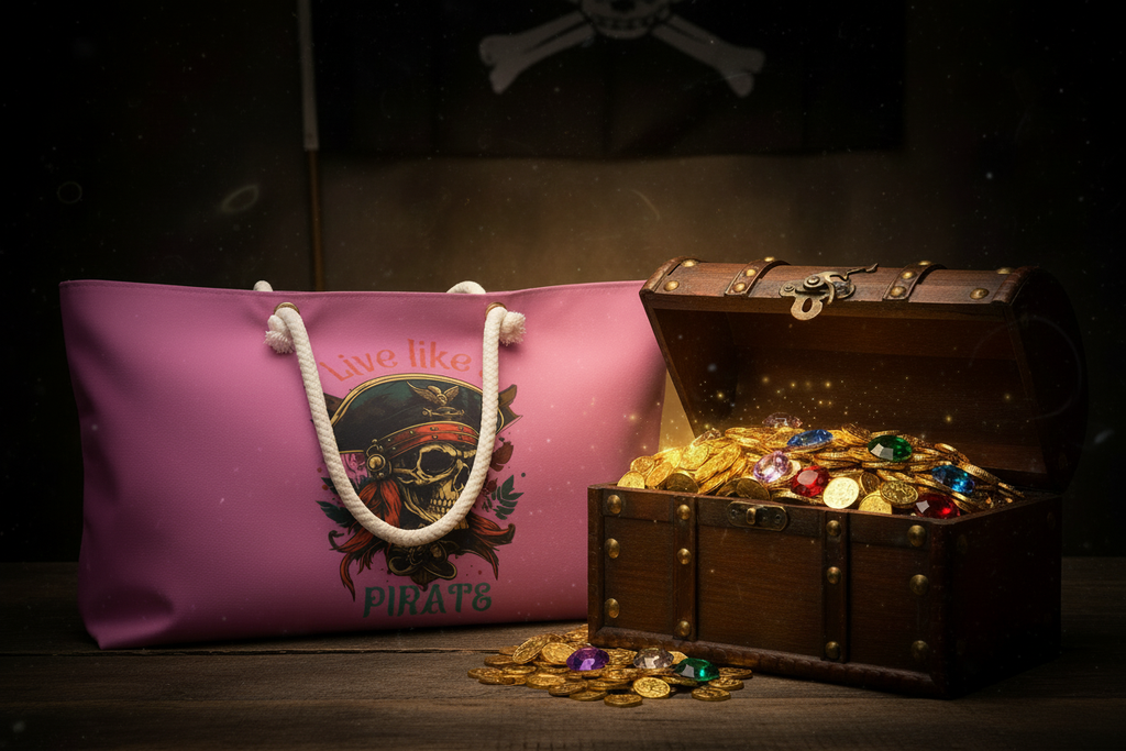 Live Like a Pirate - Treasure Chest with Pirate Flag and Effects
