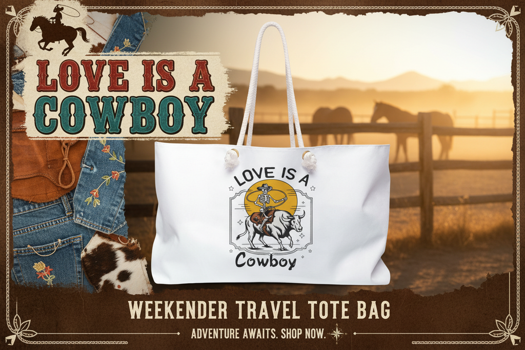 Love Is a Cowboy weekender bag cowgirl sales ad