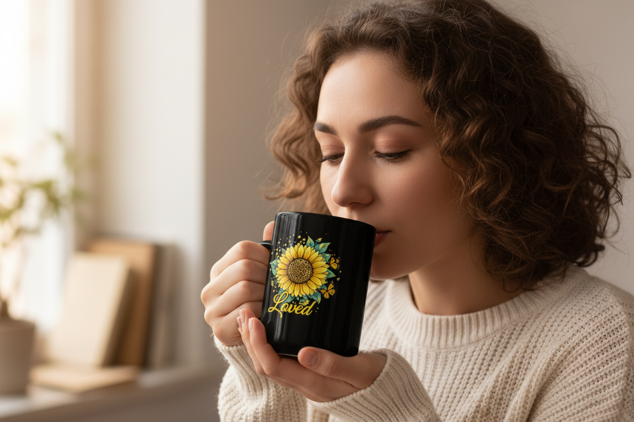 Loved Sunflower Mug - Close Up