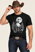 Magazine-style cowboy mockup in the black Cowboy Santa tee