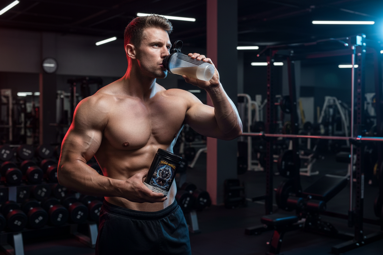 Man using Train Insane pre-workout at gym