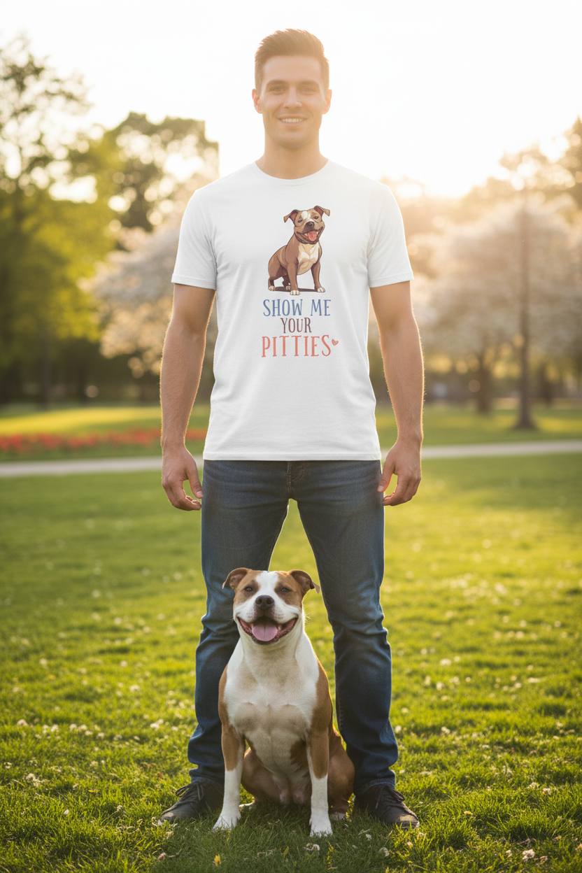 Man with Pitbull Wearing Pitties Shirt