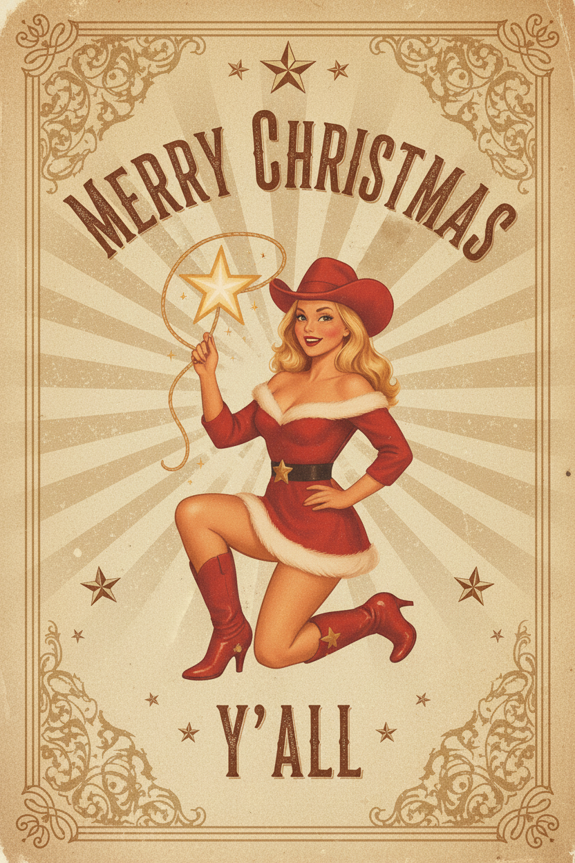 Merry Christmas Cowgirl Vintage Poster