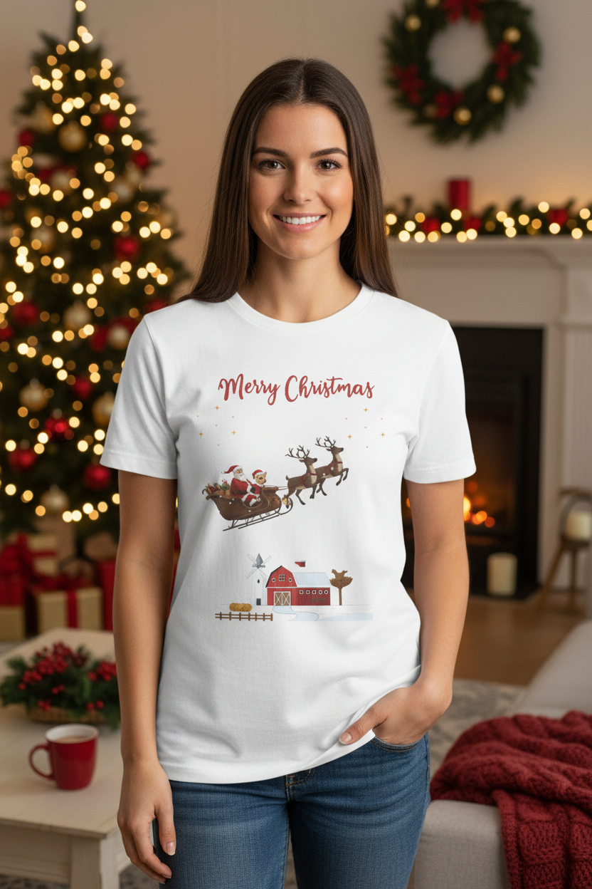 Merry Christmas Santa Sleigh Coco Chihuahua Tee Mockup 1