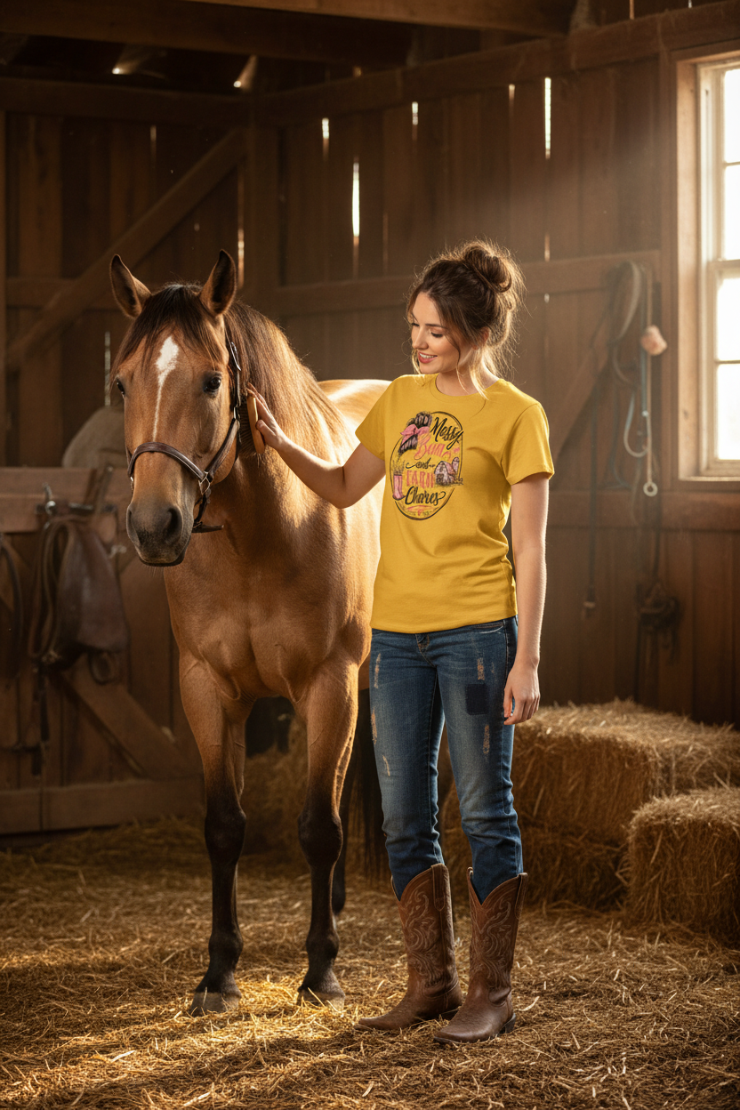 Messy Bun Gold Tee Farm Mockup