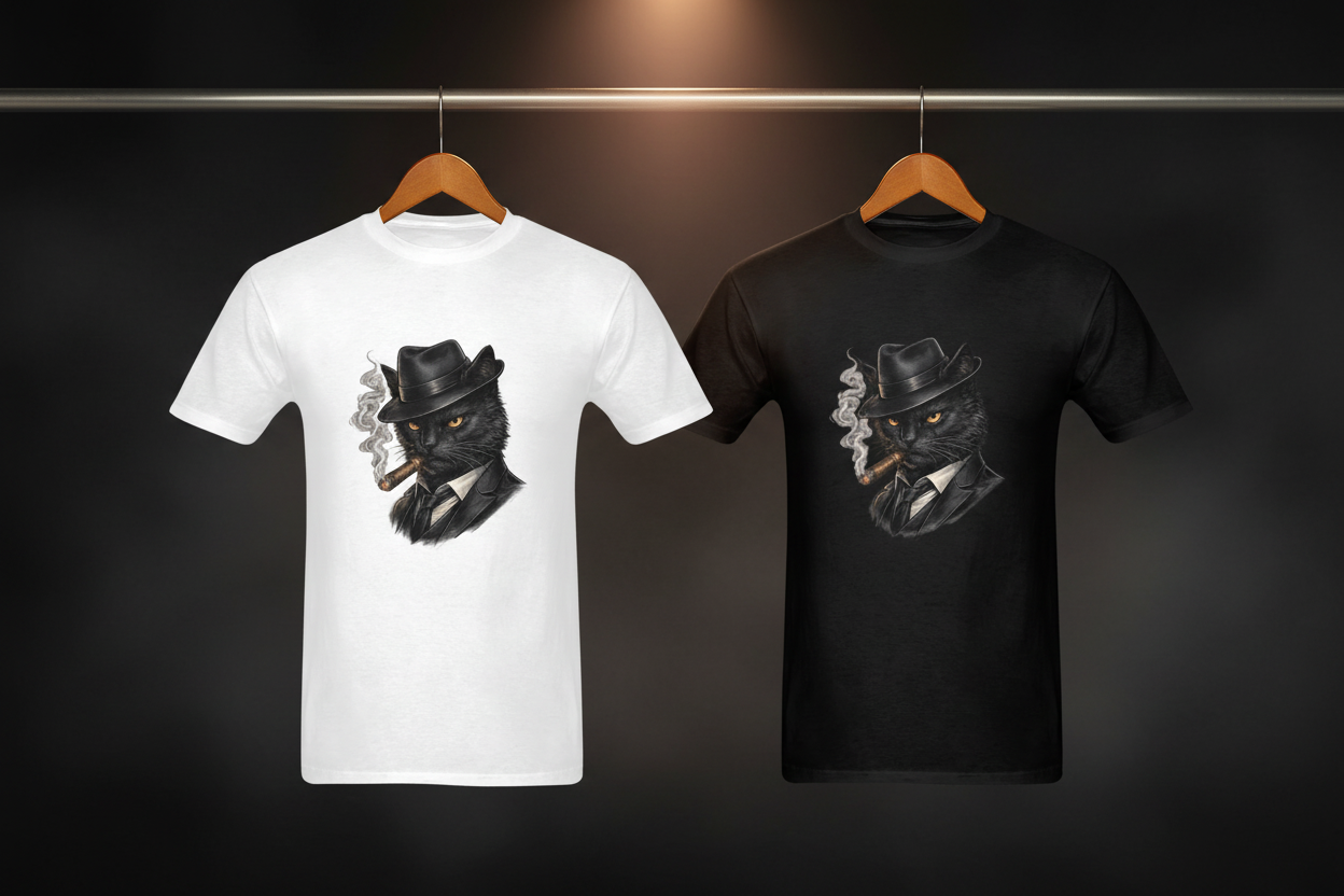 Mob Boss Cat - White & Black Shirts Side by Side