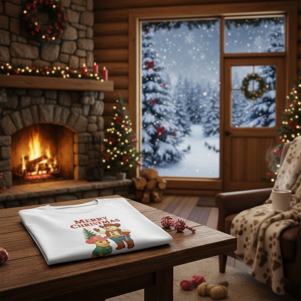 Mockup 1 - Cozy winter scene with snow and fireplace