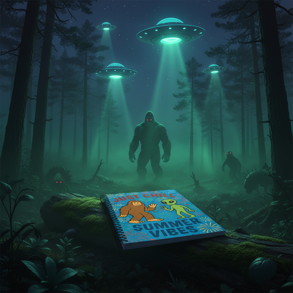 Mockup 1 - Forest clearing with UFO lights
