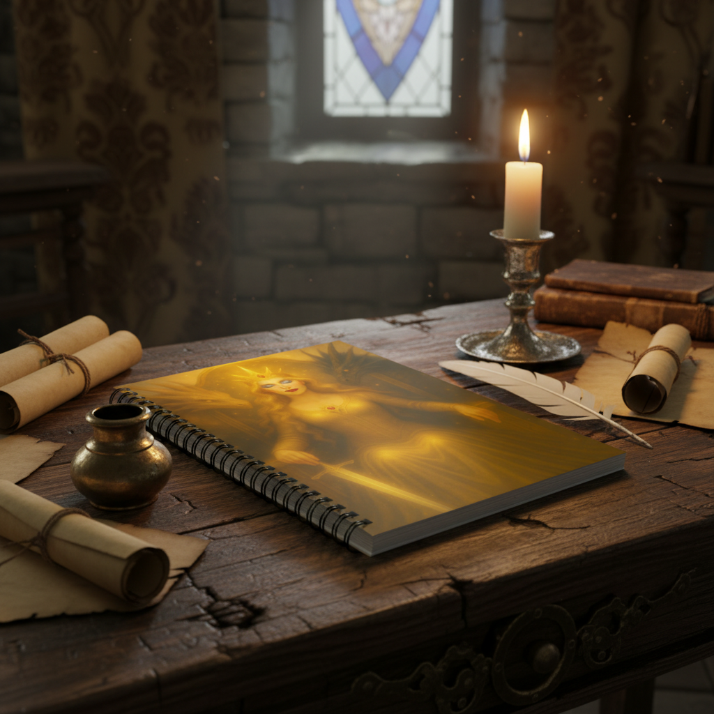 Mockup 1 - Medieval desk with scrolls and quill