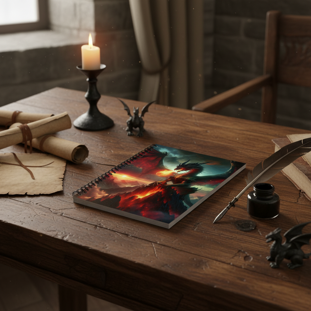 Mockup 1 - Medieval desk with scrolls and quill