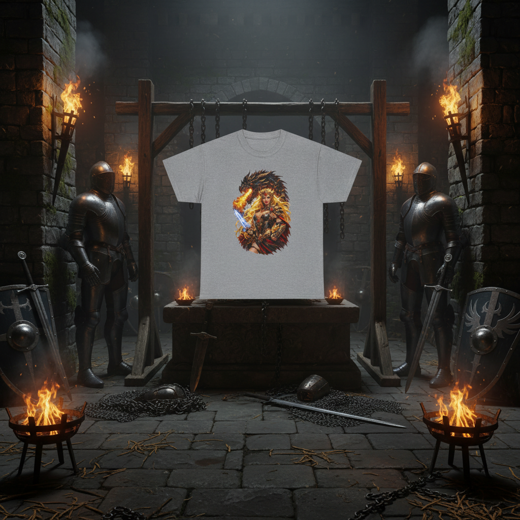 Mockup 3 - Dark medieval castle with torches