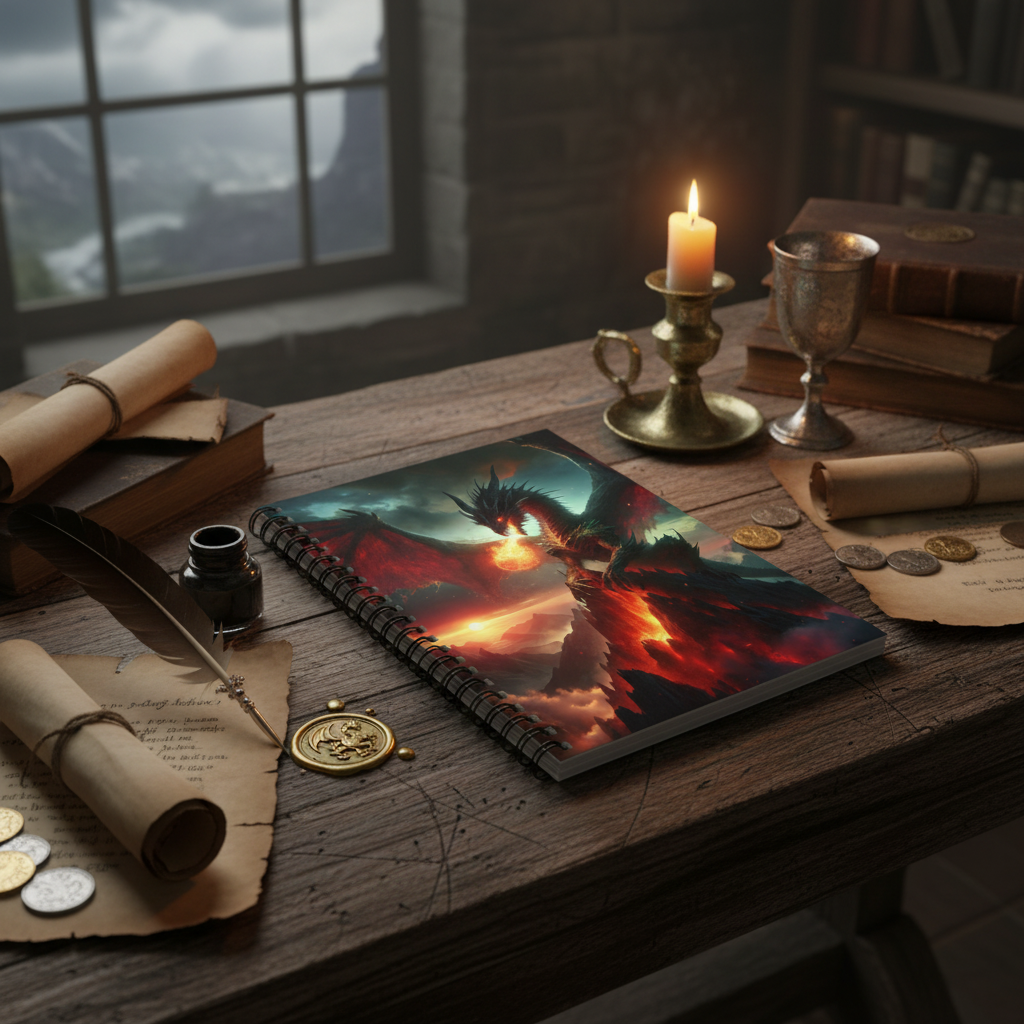 Mockup 3 - Medieval study with dragon wax seal