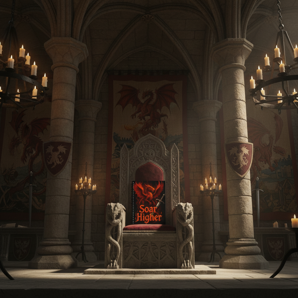 Mockup 3 - Medieval throne room with dragon tapestries