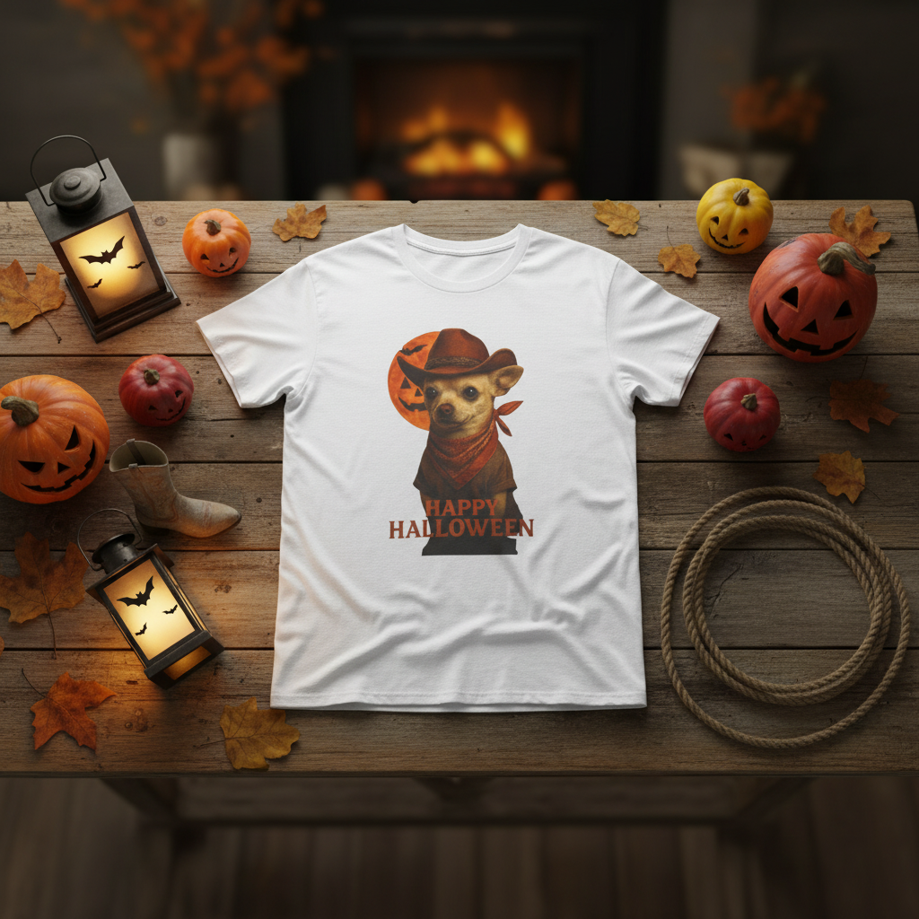 Mockup 3 - Rustic wooden table with Halloween and cowboy elements