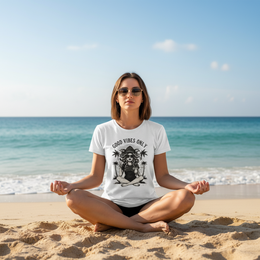 Mockup 3 - Woman sitting on beach with waves