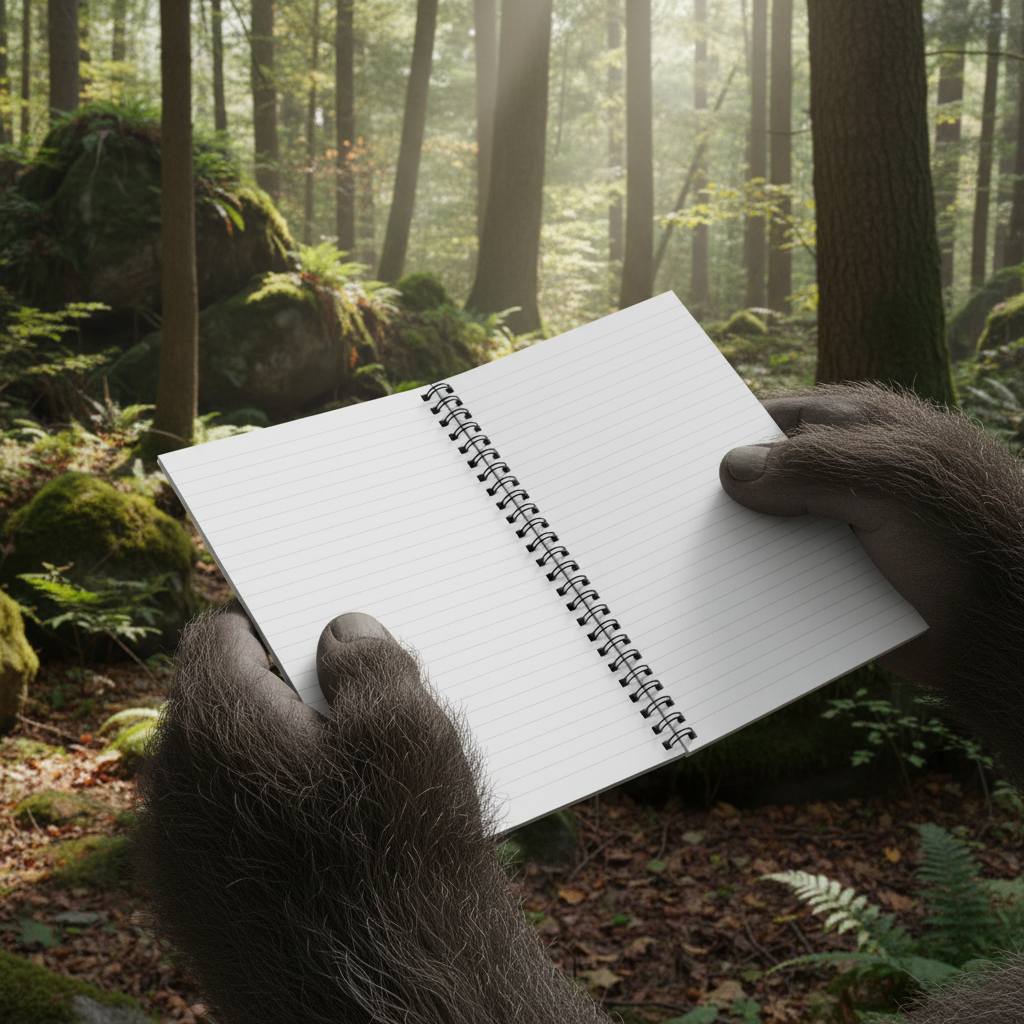 Mockup 4 - Bigfoot displaying the holiday notebook
