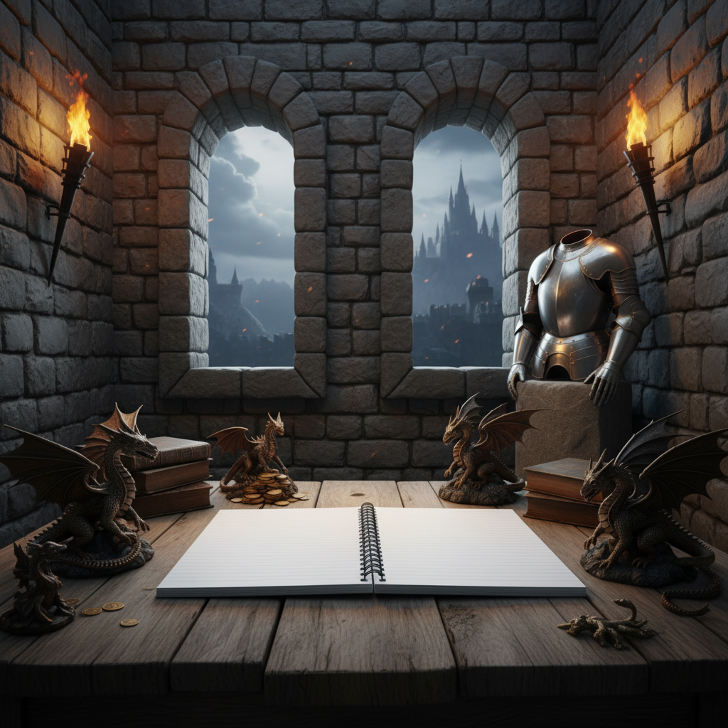 Mockup 4 - Castle tower with armor and torches