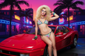 Model in Electric Pop bikini on Ferrari