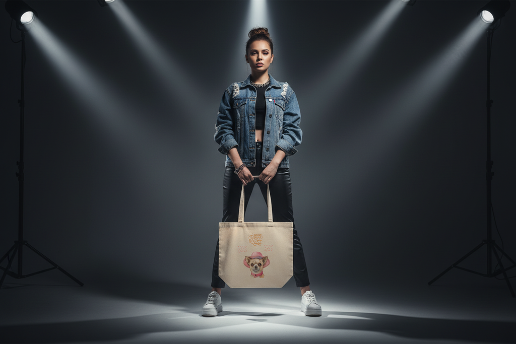 Model in studio with dramatic spotlights