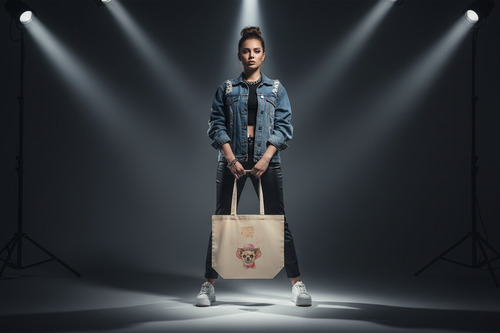 Model in studio with dramatic spotlights