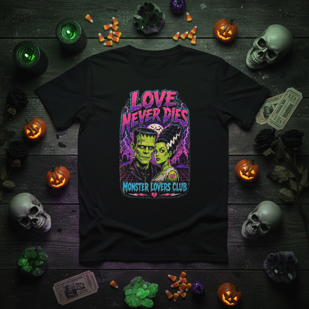 Monster Lovers Club - Black Tee Flat Lay