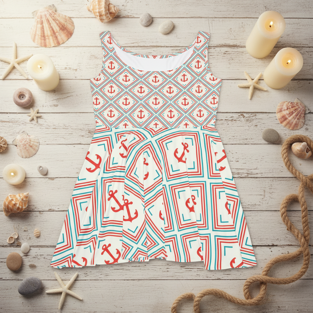 Nautical Anchor Dress Styled Flat Lay