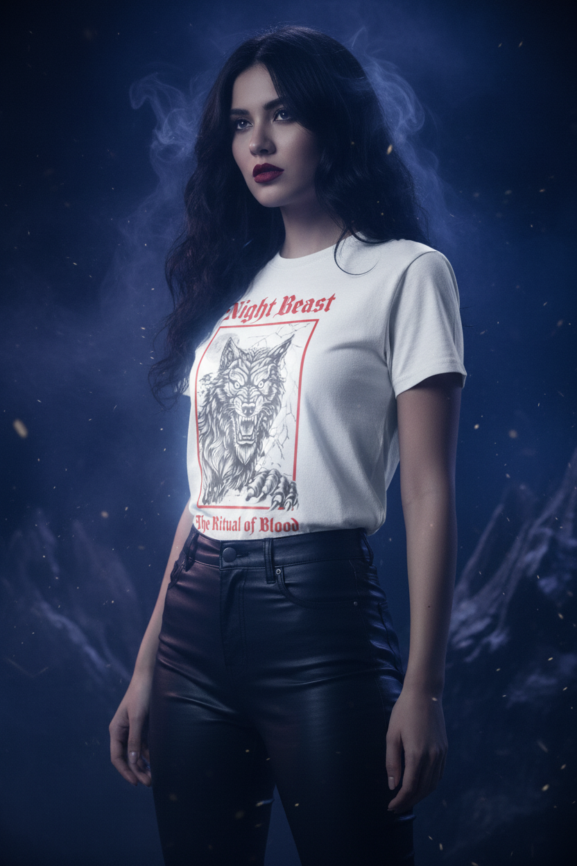 Night Beast Wolf Graphic Tee - Clear Shirt View with Effects