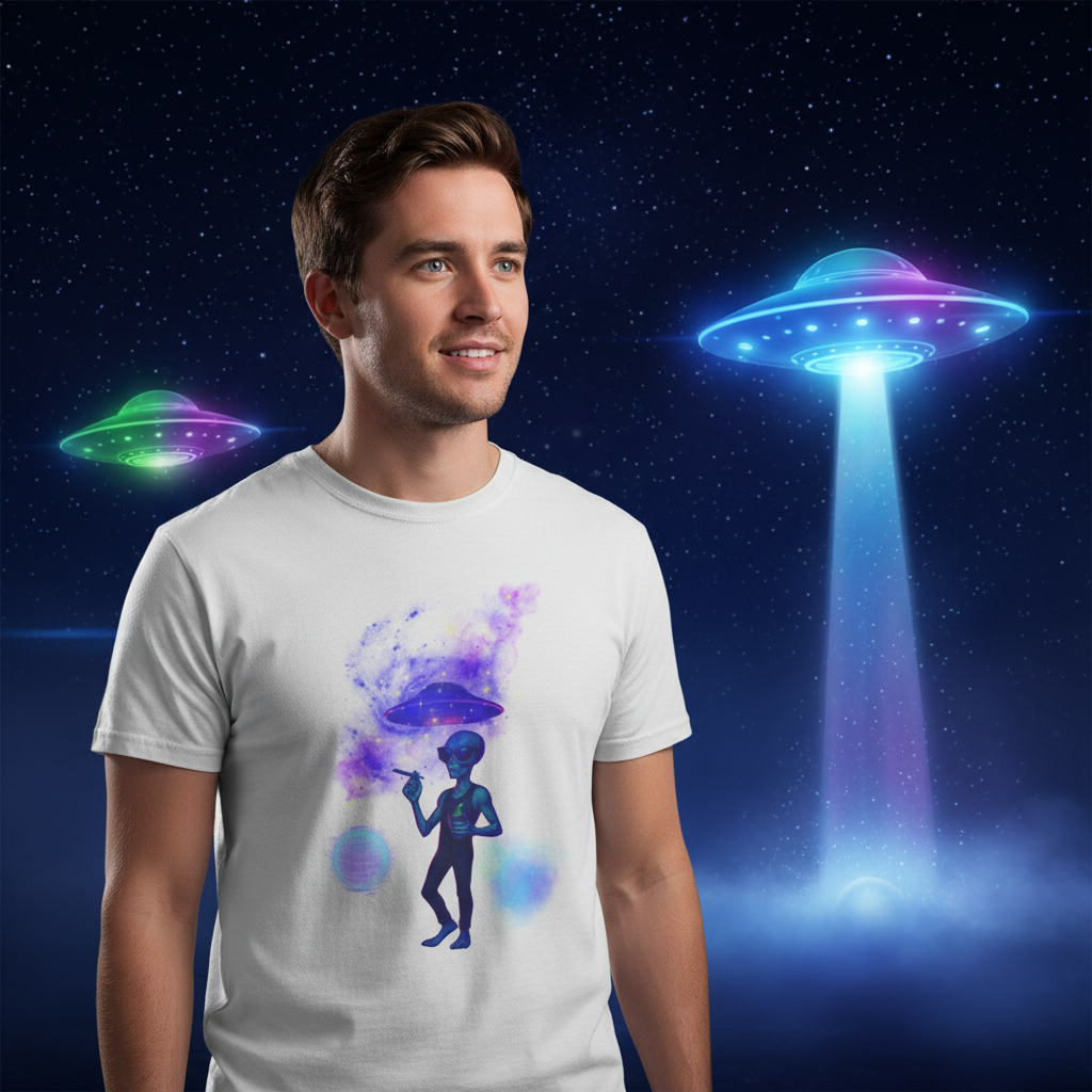 Night sky with tractor beam effects and stars