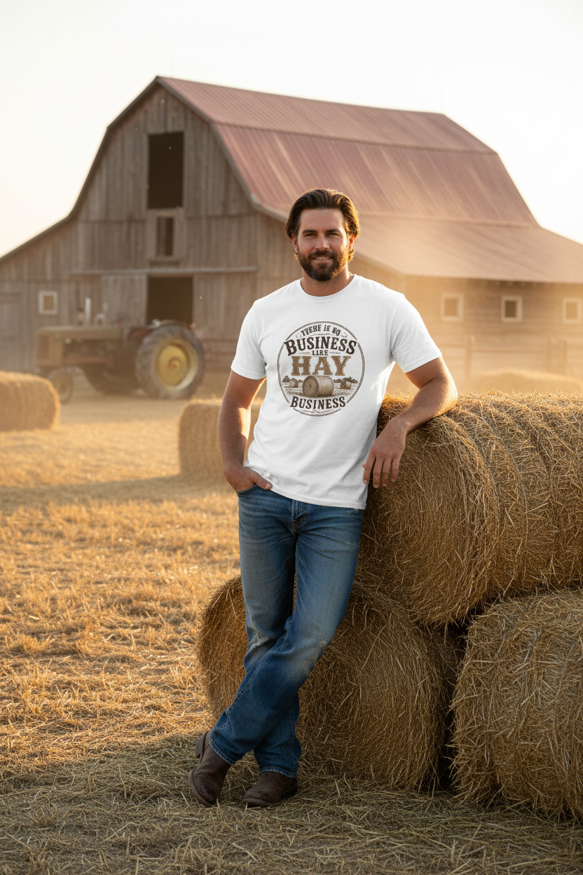 No Business Like Hay Business White Tee Mockup