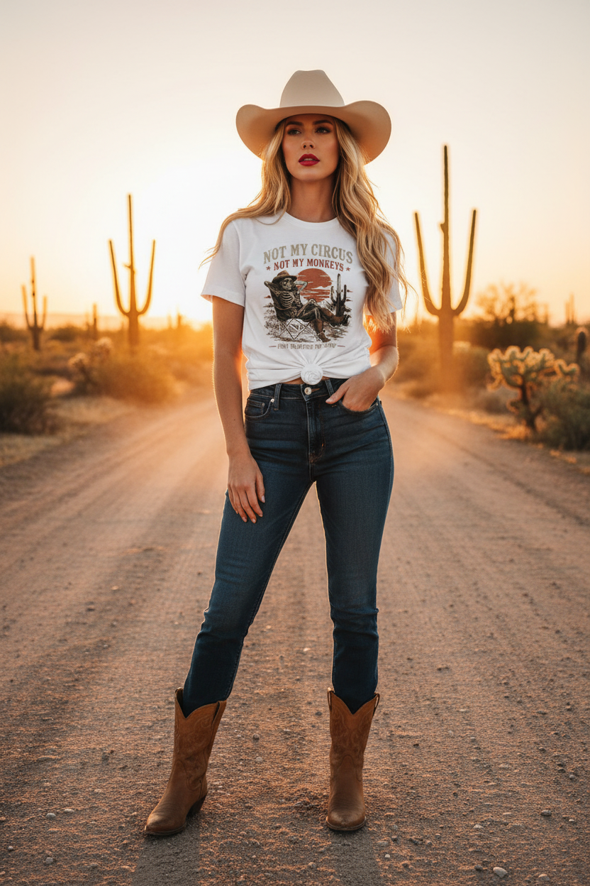 Not My Circus – Cowgirl White Tee