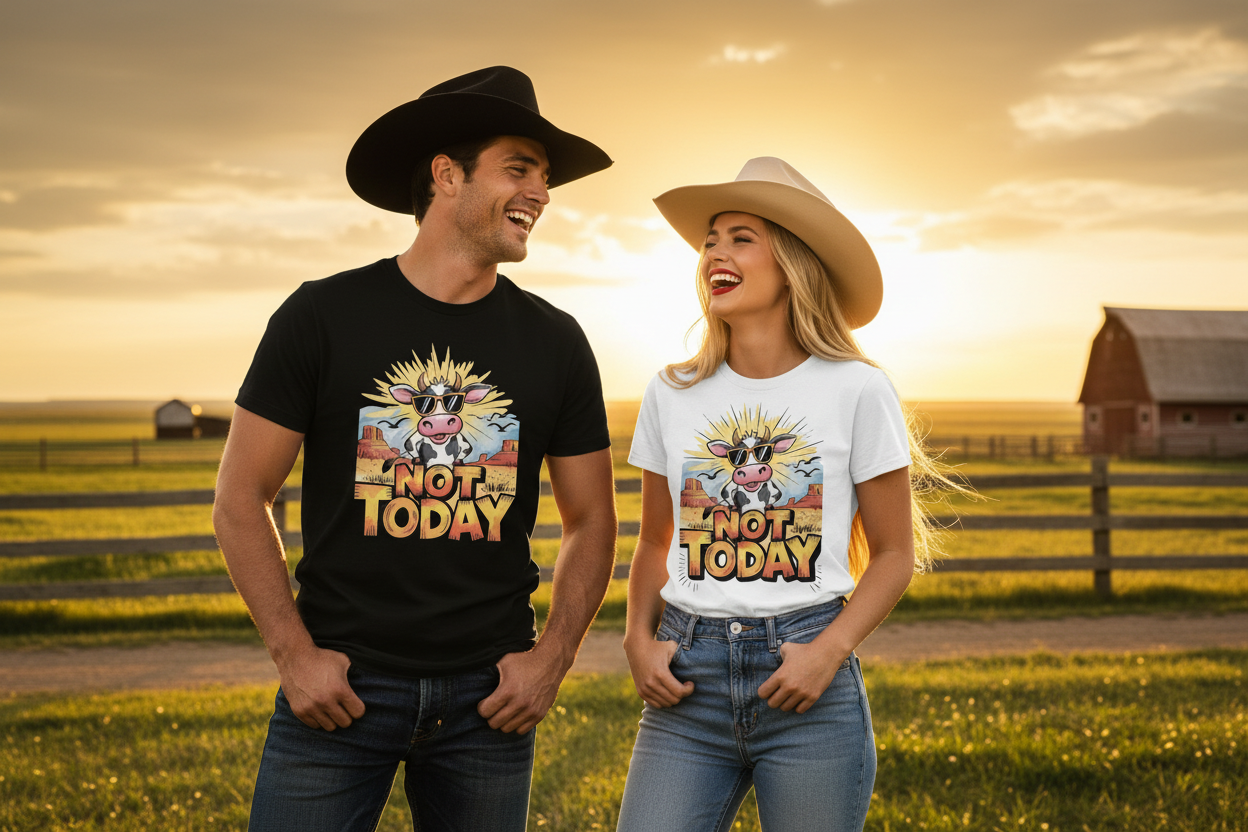 Not Today Bull Tee - Cowboy & Cowgirl Side by Side