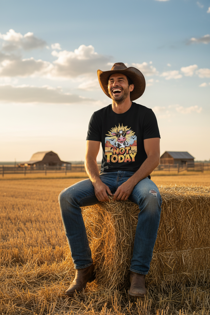 Not Today - Cowboy Black Tee Hay Bale