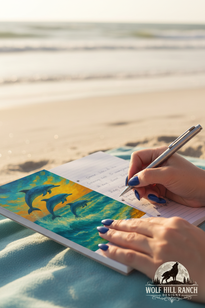 Ocean Breeze Dolphin - Long Blue Nails Writing