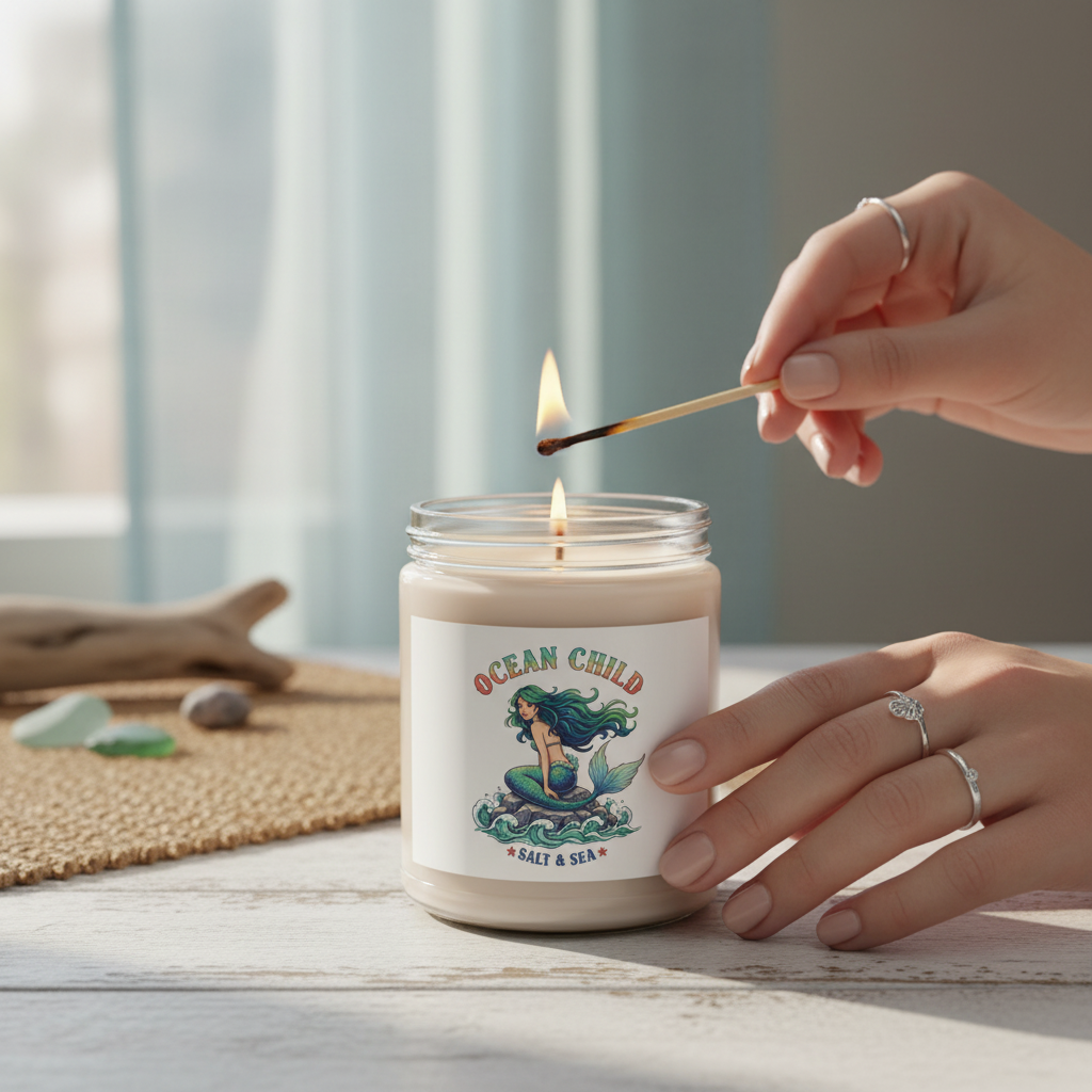 Ocean Child Candle Being Lit