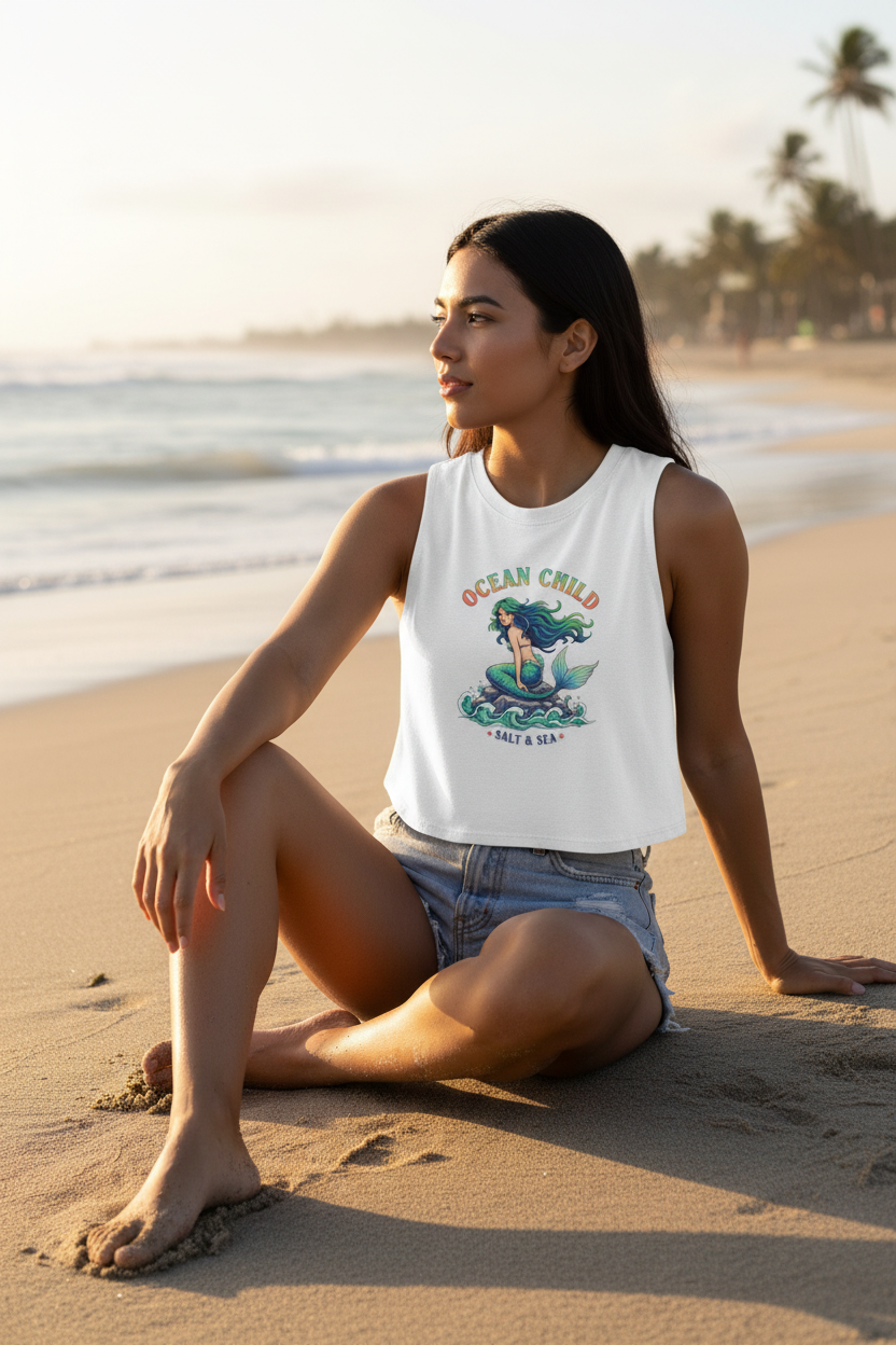 Ocean Child Crop Top - White