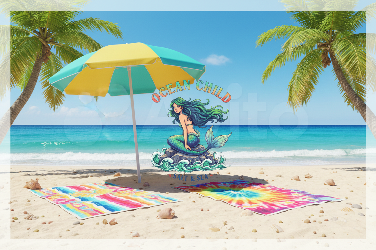 Ocean Child Mermaid Beach Banner with Towels
